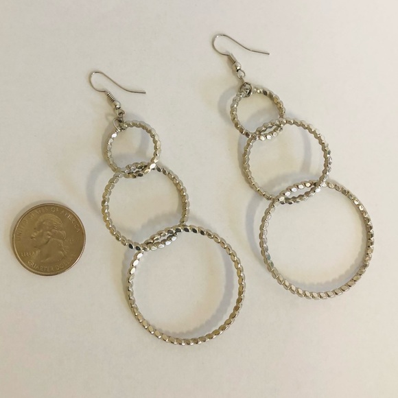 Silver Multi Hoop Textured Earrings - Picture 6 of 7